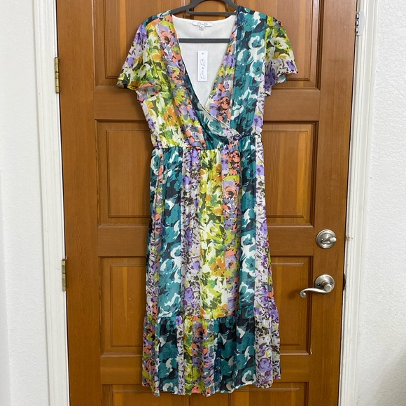 NWT Parker & Rowe Floral Faux Wrap Maxi Dress - Picture 4 of 8